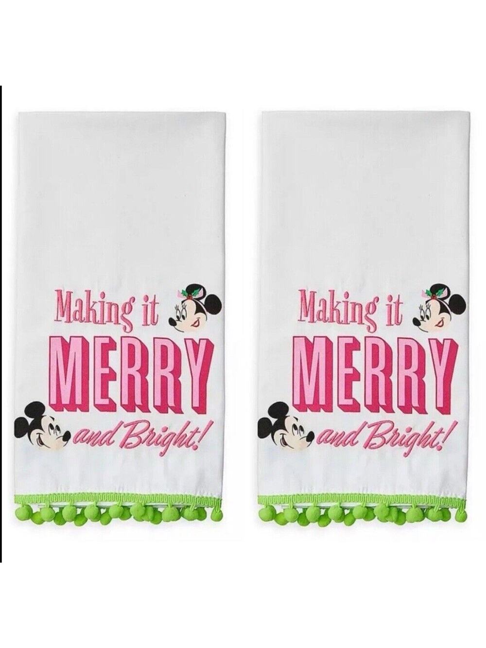 Disney Parks Christmas Making it Merry and Bright Kitchen Towels Lot of 2 New